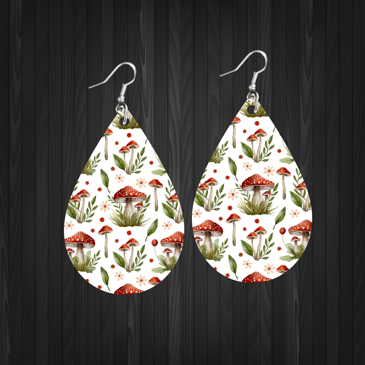 Mushroom Garden Delight Dangle Earrings -Silver Plated Hooks