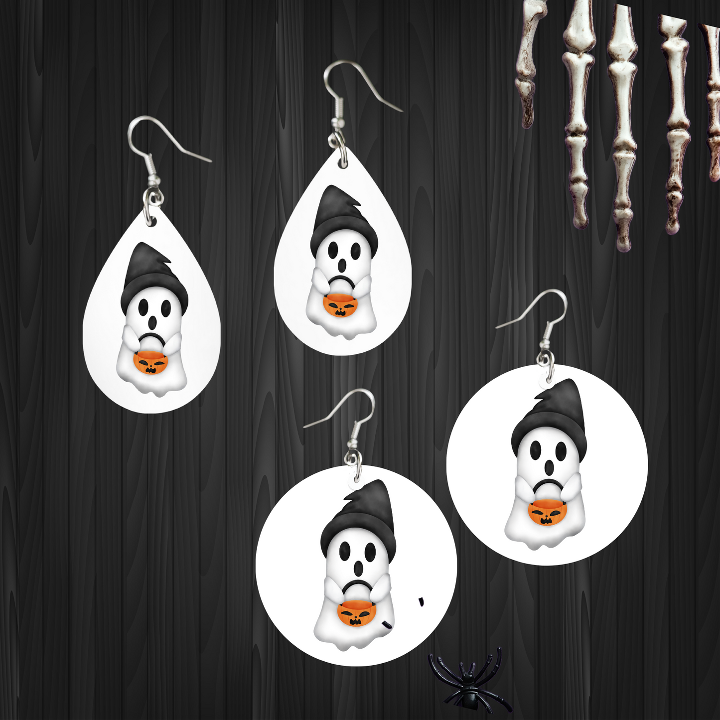 Boo! Wood Earrings - Silver Plated Hooks