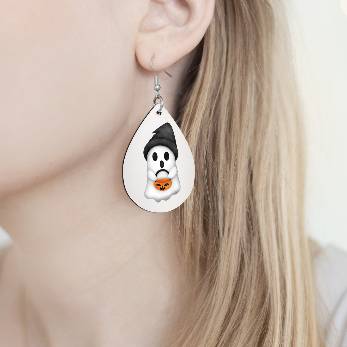 Boo! Wood Earrings - Silver Plated Hooks