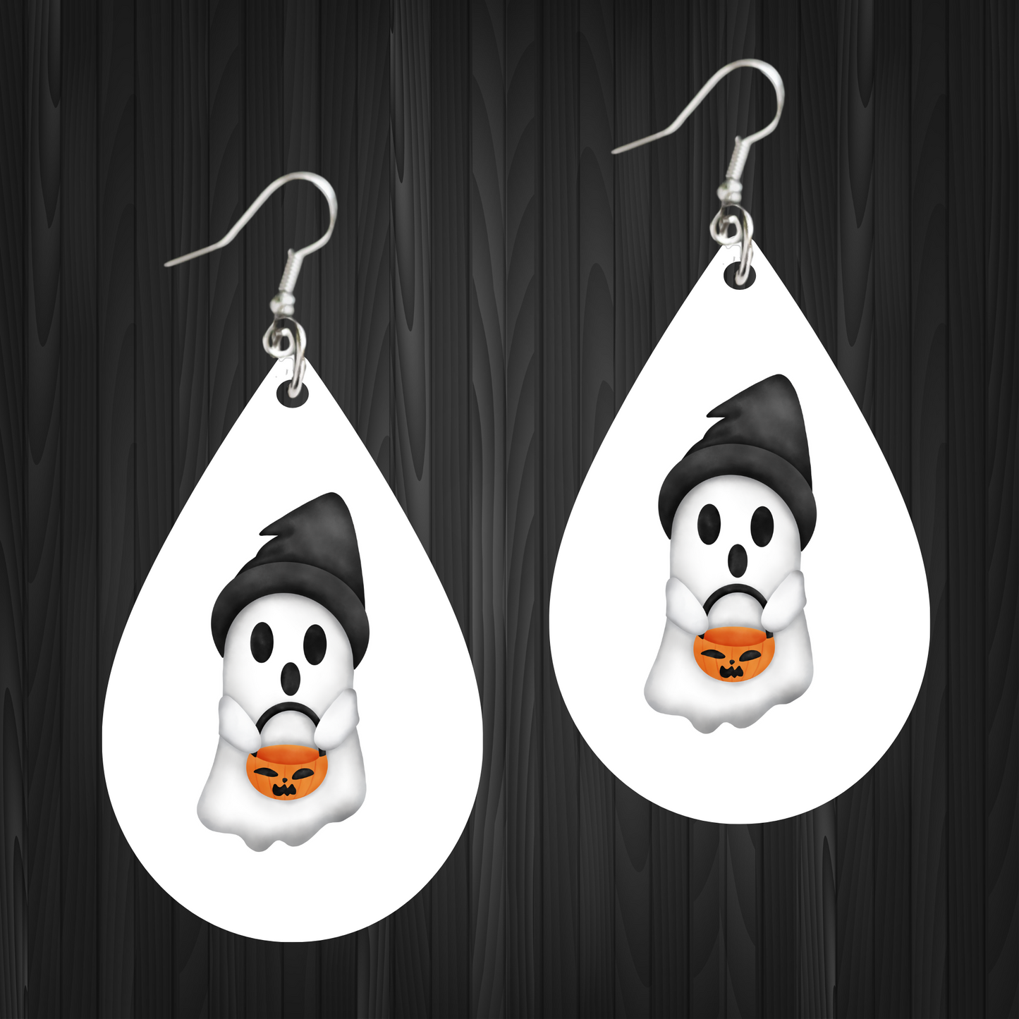 Boo! Wood Earrings - Silver Plated Hooks