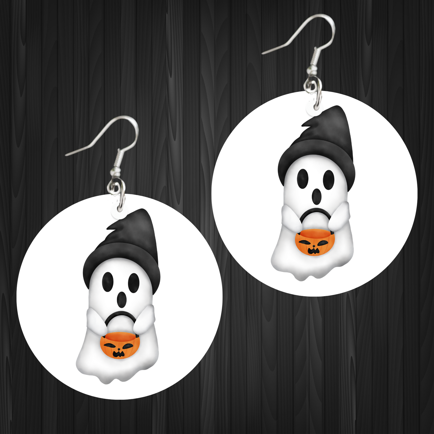 Boo! Wood Earrings - Silver Plated Hooks