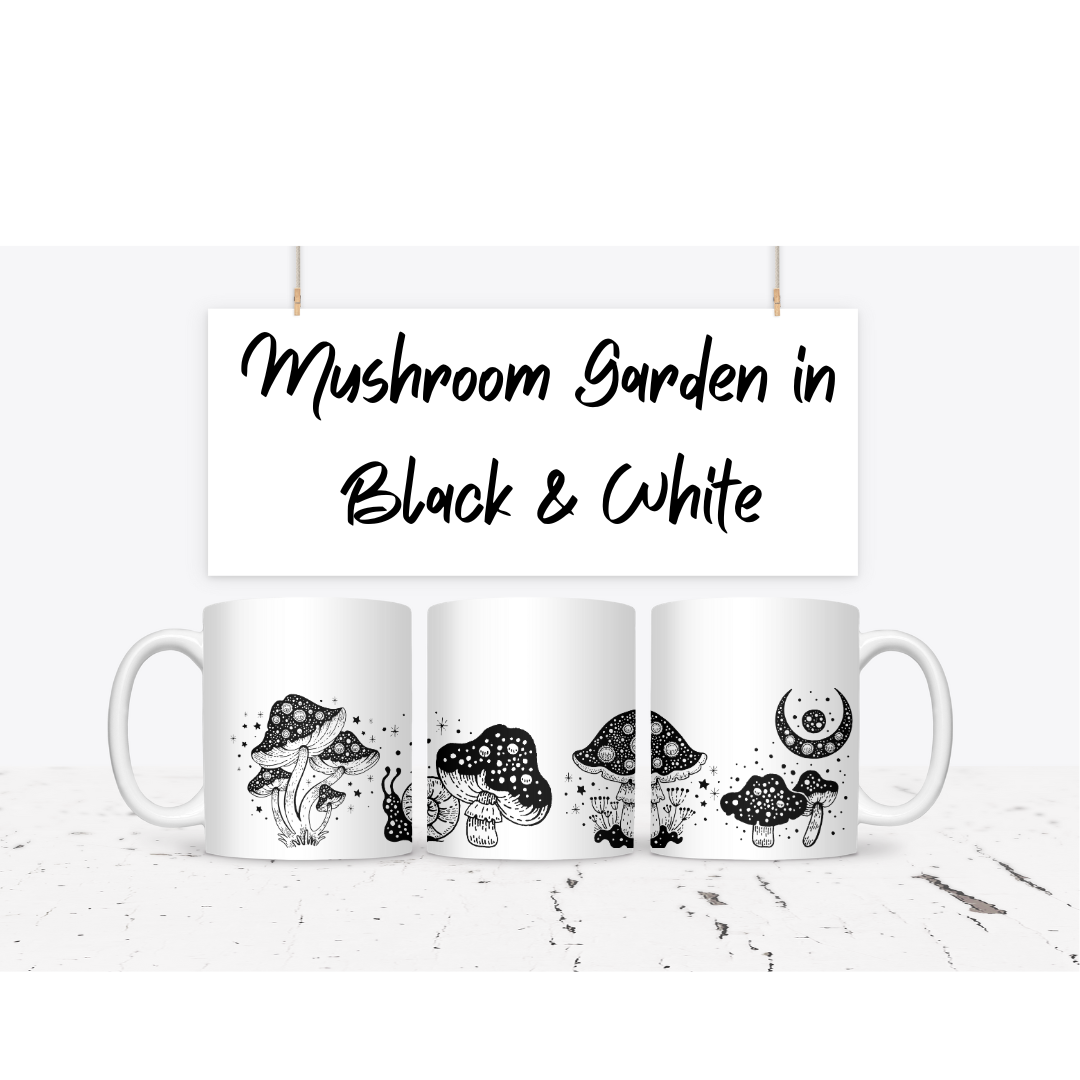 Mushroom Garden in Black and White Mug-15oz