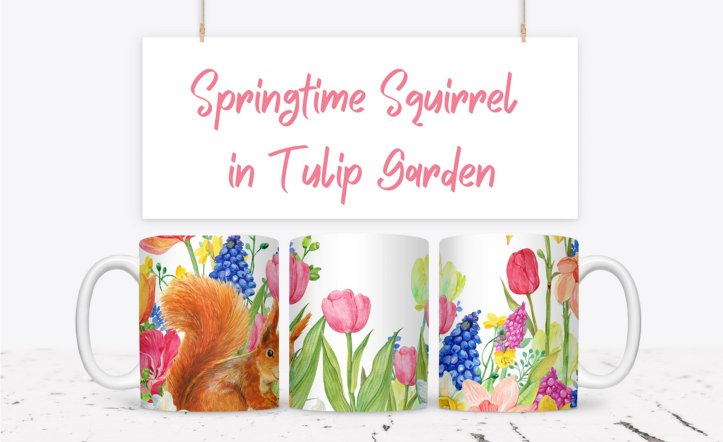 Squirrel in Tulip Garden Mug - 15oz