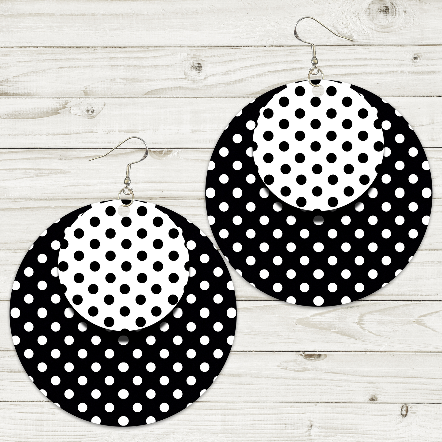 Black and White Polka Dot Earrings - 2" Circle