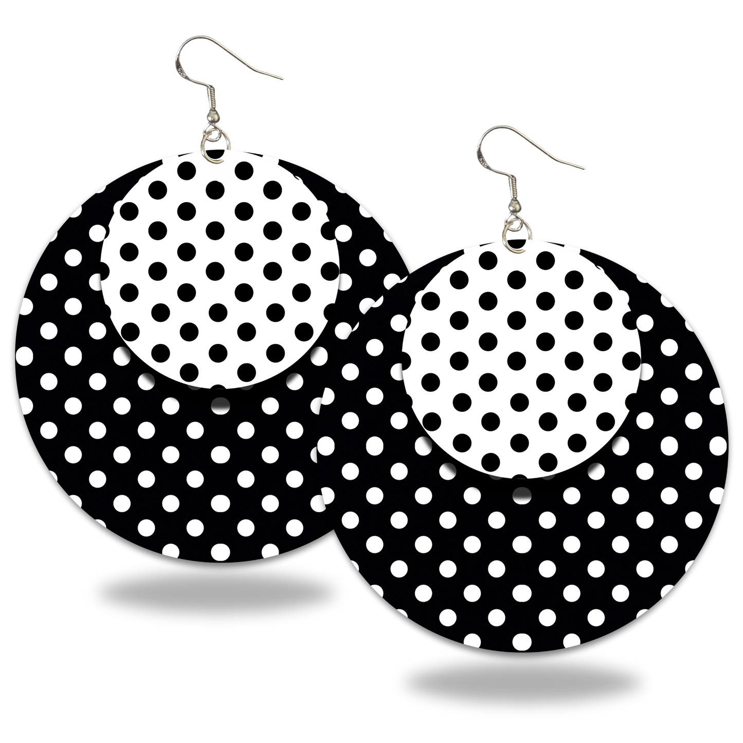 Black and White Polka Dot Earrings - 2" Circle