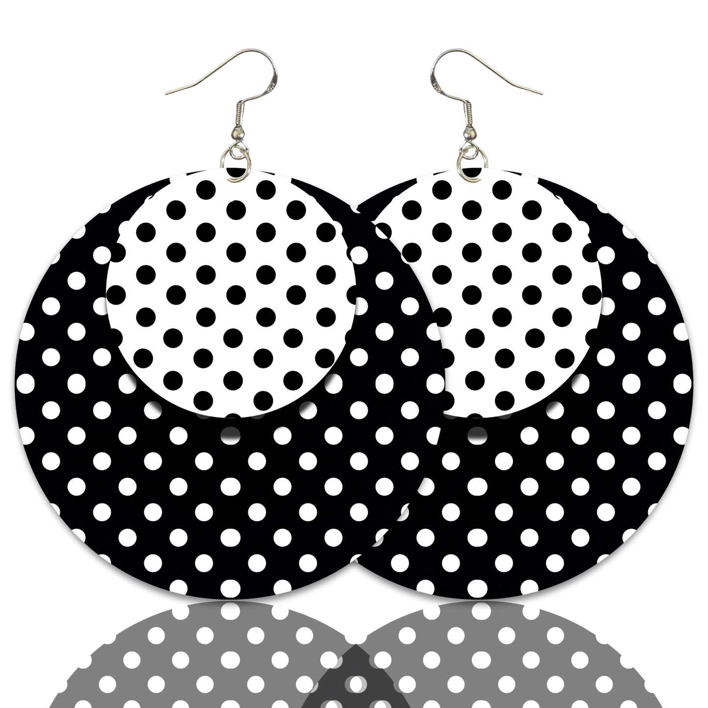 Black and White Polka Dot Earrings - 2" Circle