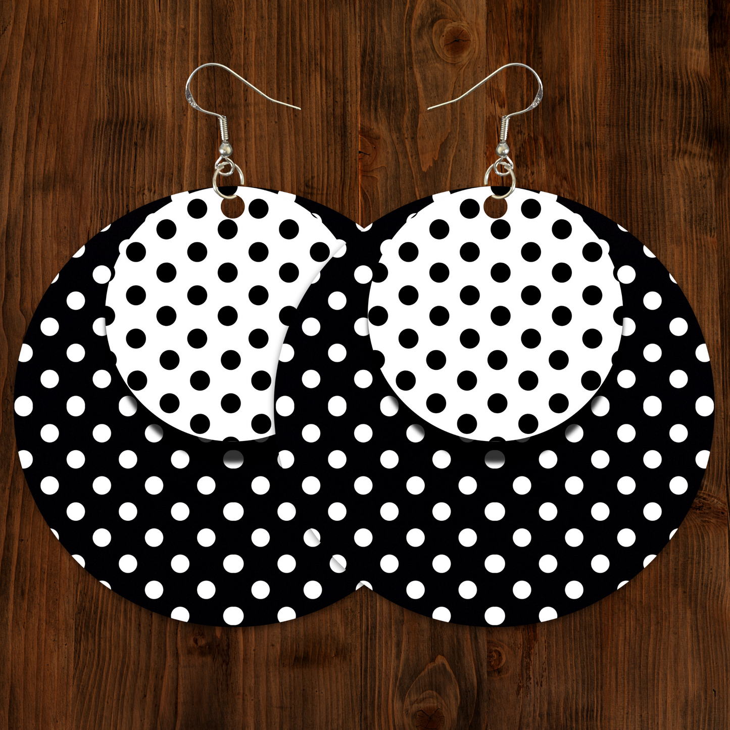 Black and White Polka Dot Earrings - 2" Circle