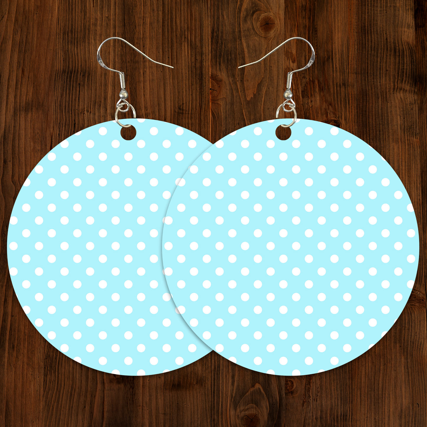 Light Blue & White Polka Dot Earrings - 2" Circle