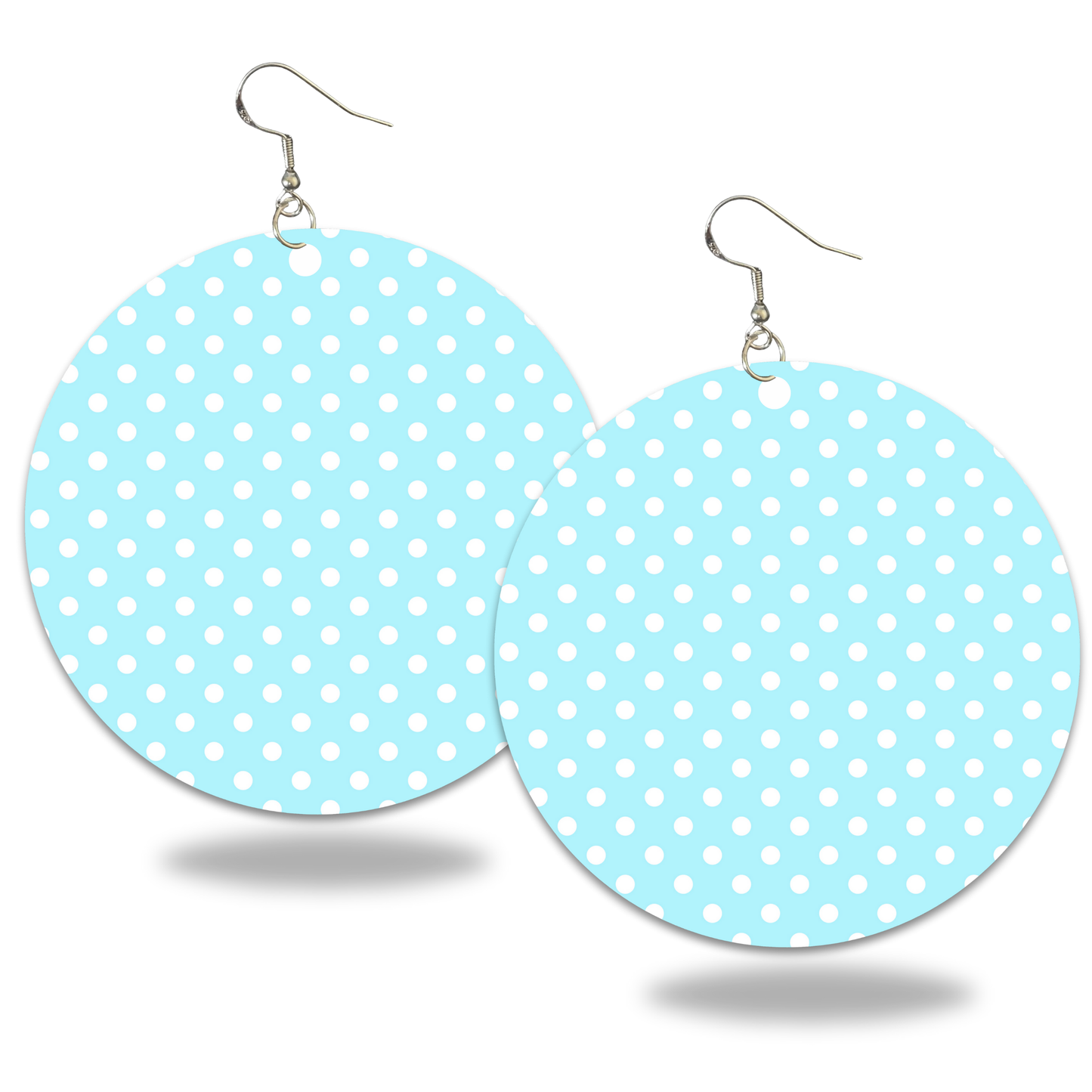 Light Blue & White Polka Dot Earrings - 2" Circle