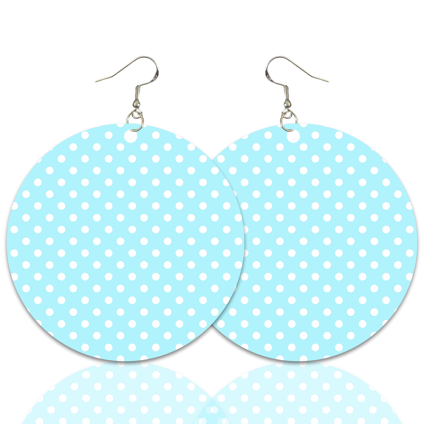 Light Blue & White Polka Dot Earrings - 2" Circle