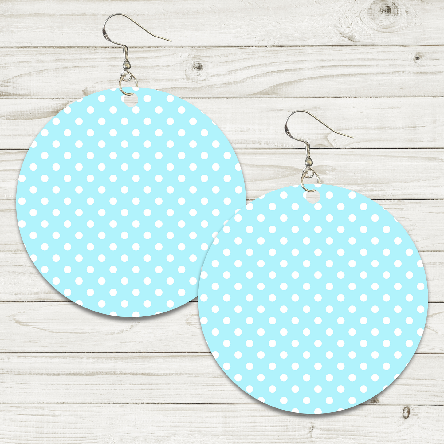 Light Blue & White Polka Dot Earrings - 2" Circle