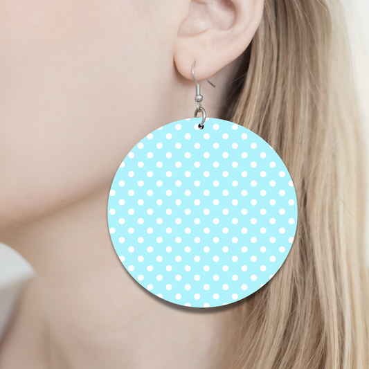 Light Blue & White Polka Dot Earrings - 2" Circle