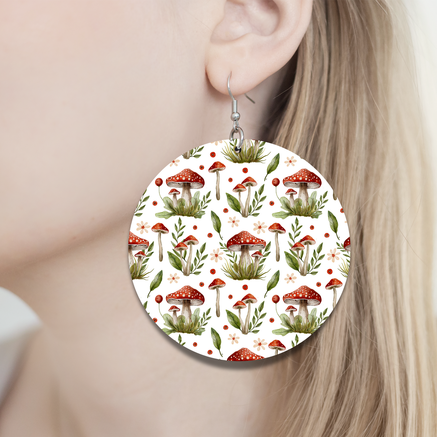 Mushroom Garden Delight Earrings - 2" Circle