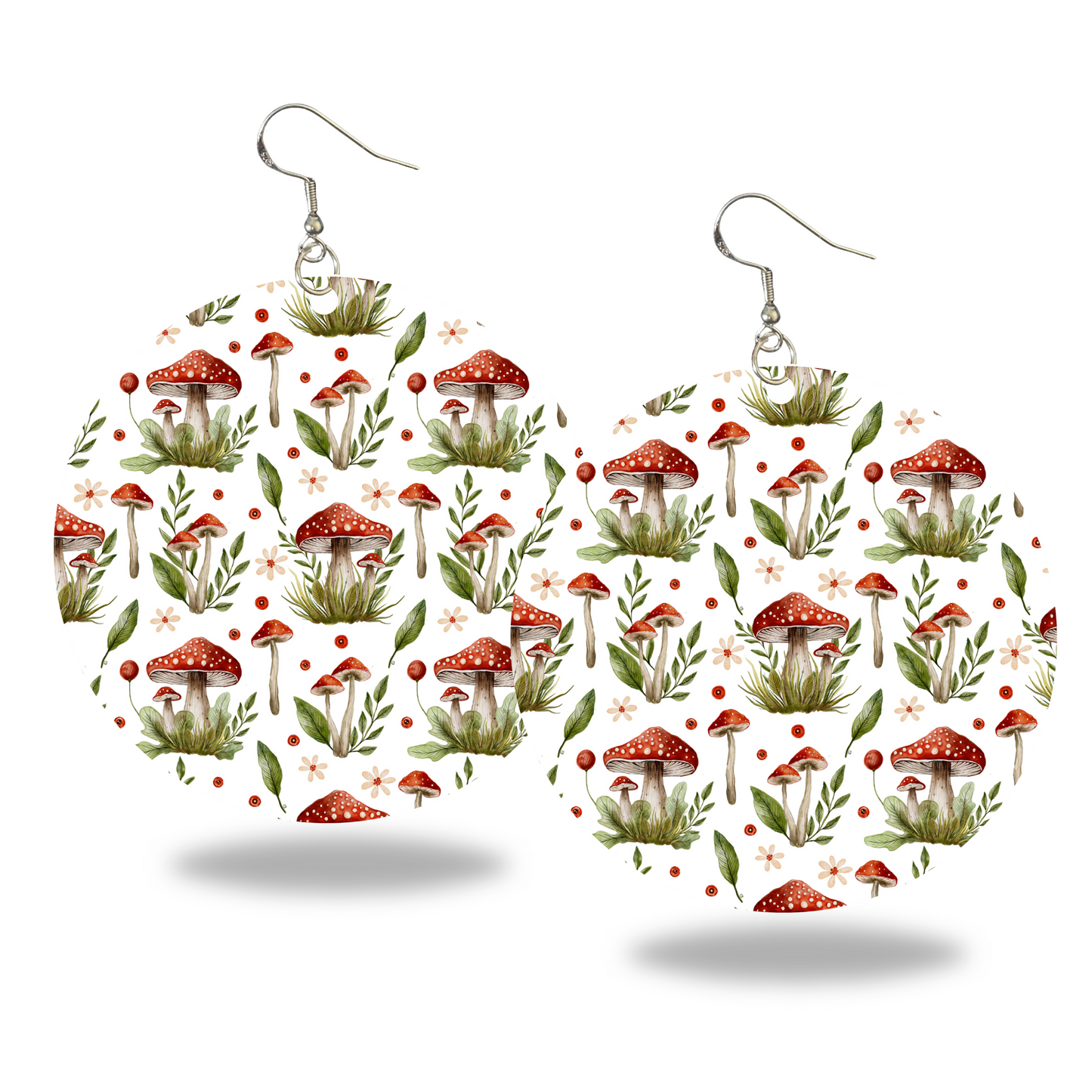 Mushroom Garden Delight Earrings - 2" Circle