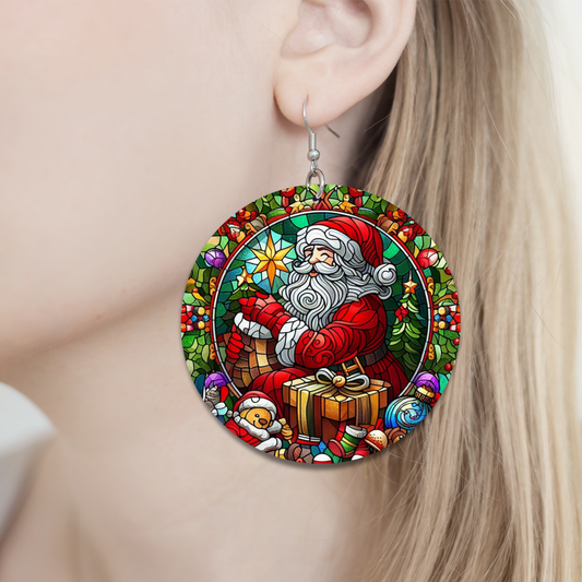 Merry Mosaic Earrings - Glitter Embellished - 2" Circle