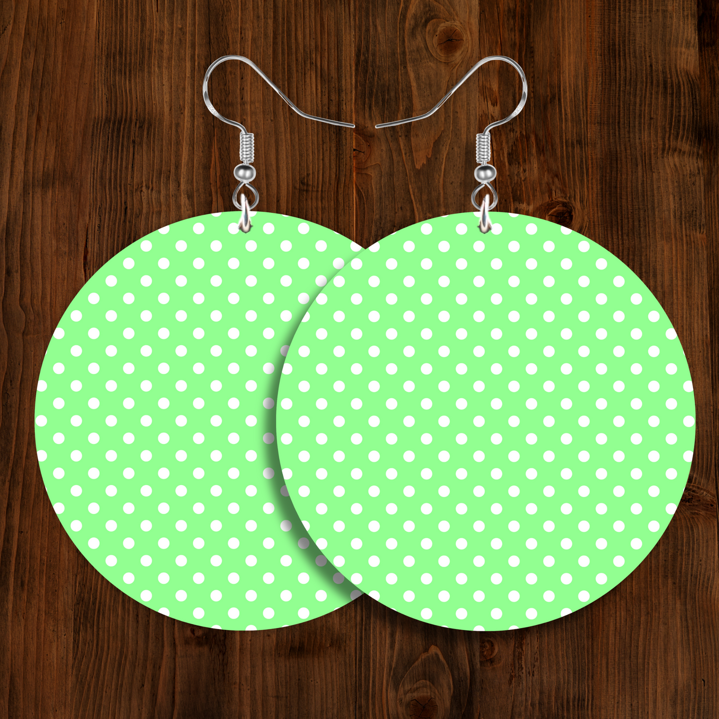 Bright Green & White Polka Dot Earrings - 2" Circle