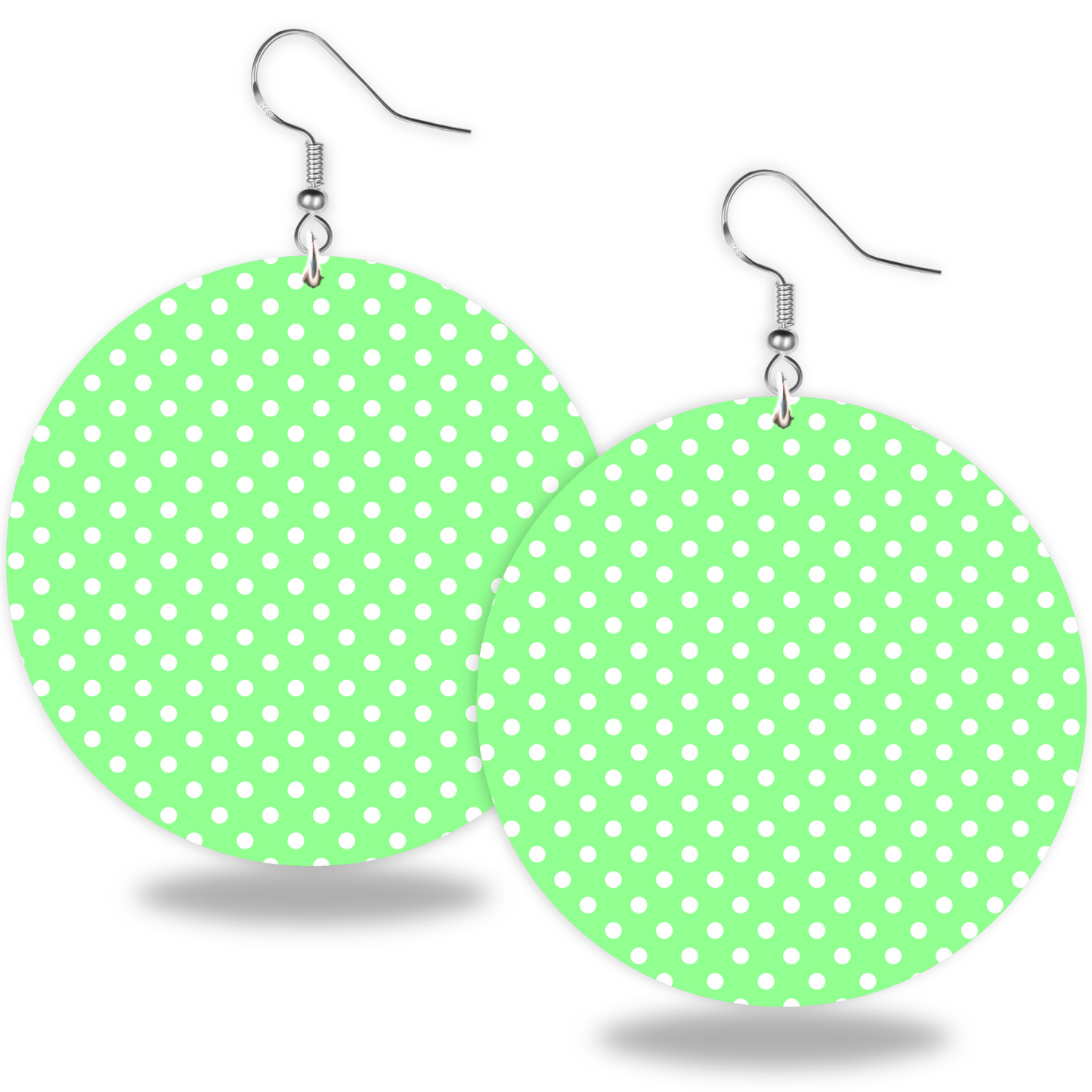 Bright Green & White Polka Dot Earrings - 2" Circle