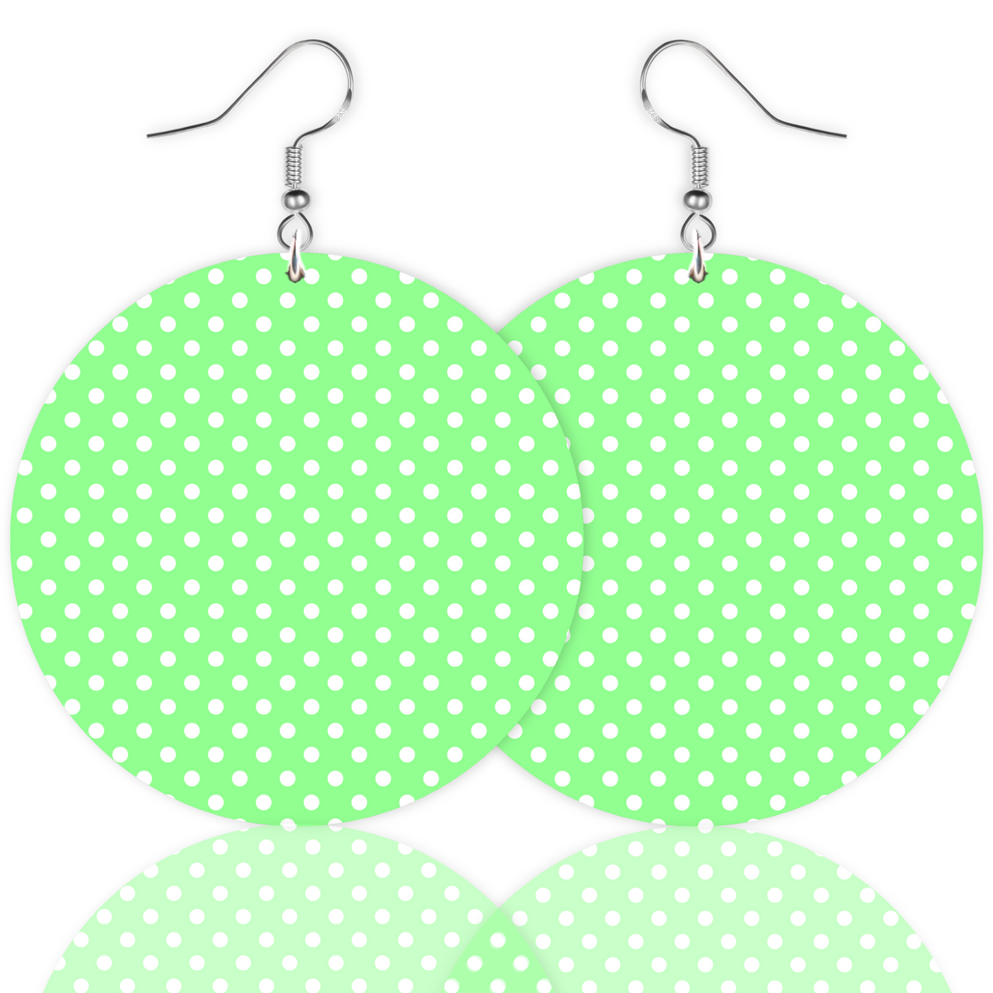 Bright Green & White Polka Dot Earrings - 2" Circle