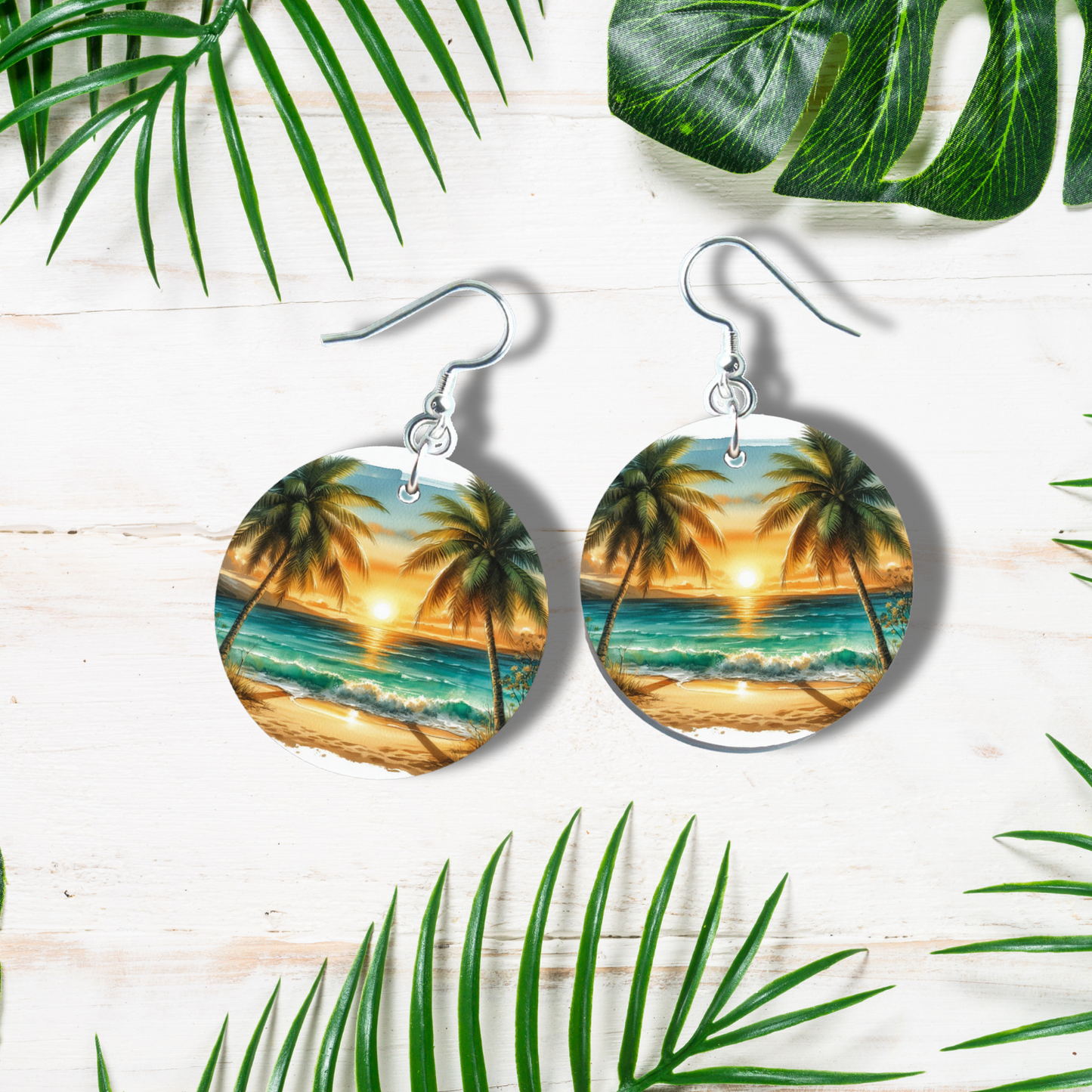 Palm Tree Paradise Earrings - Silver Plated Hooks- 2 Inches