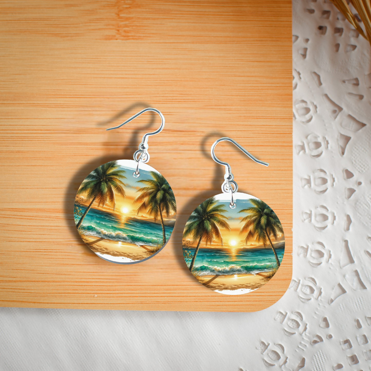 Palm Tree Paradise Earrings - Silver Plated Hooks- 2 Inches