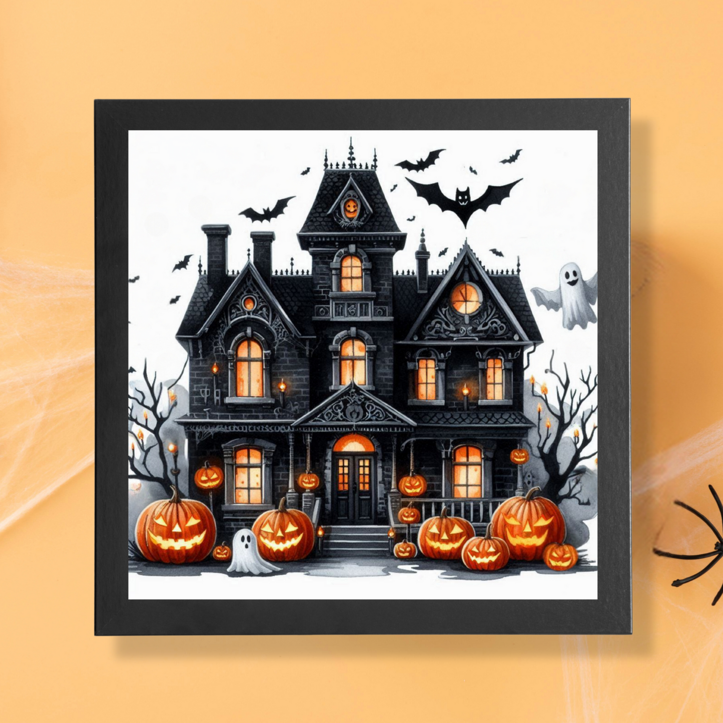 Haunted House Halloween - Framed Canvas Art Print - 6" x 6"