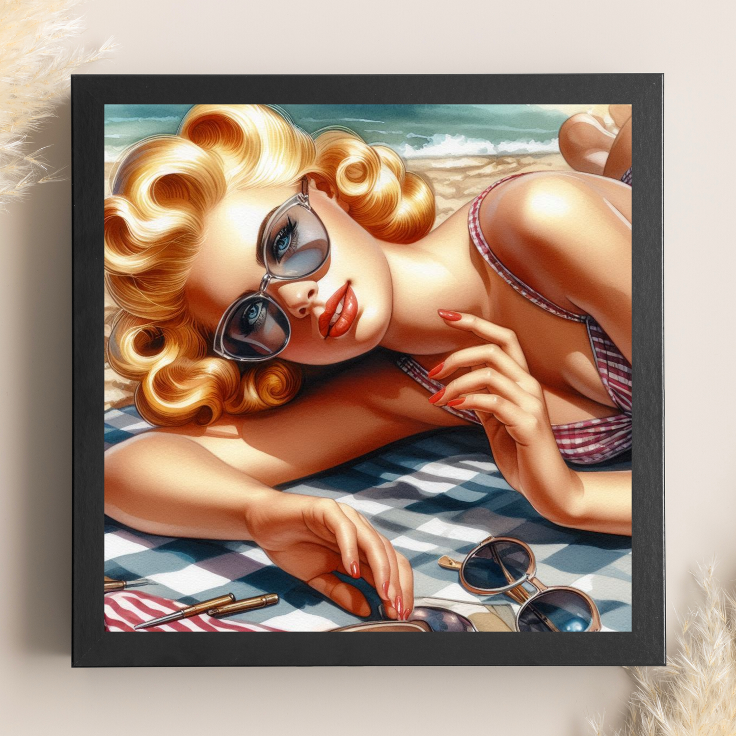 Beach Belles - Sunbathing Beauty- 6" x 6" Canvas Print