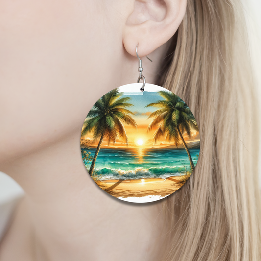 Palm Tree Paradise Earrings - 2" Circle