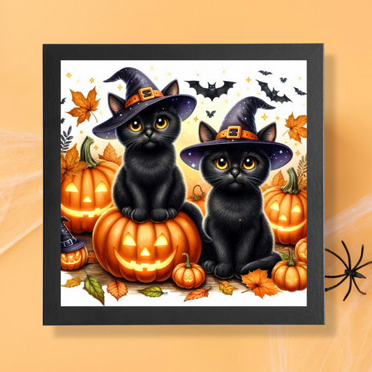 Black Cat Halloween - Framed Canvas Art Print - 6" x 6"