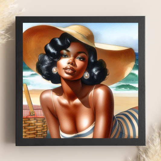 Beach Belles - Sunkissed Stunner -  Framed Canvas Art Print - 6" x 6"