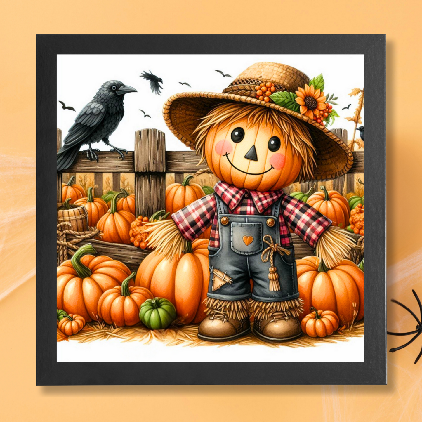 Happy Halloween Scarecrow - Framed Canvas Art Print - 6" x 6"