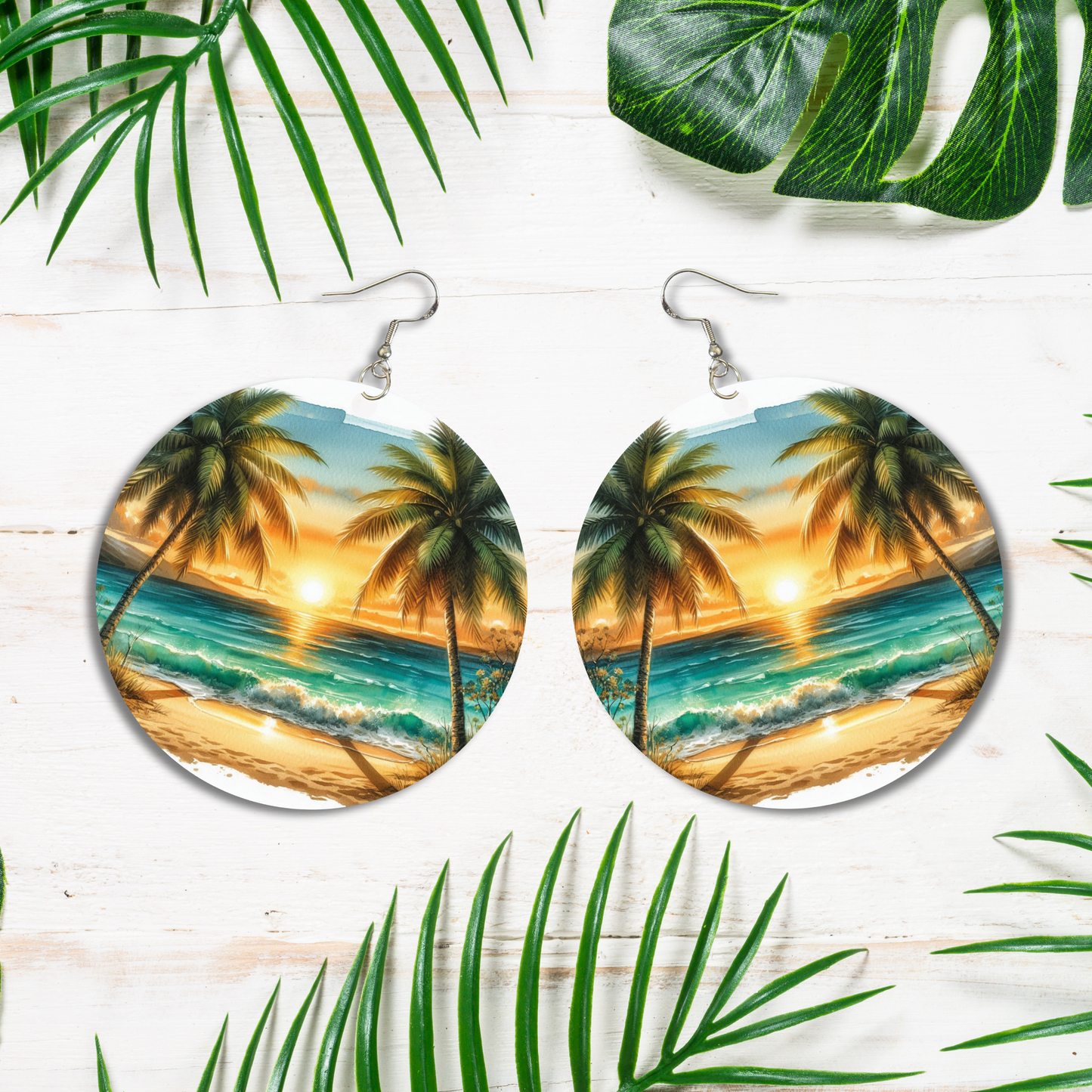 Palm Tree Paradise Earrings - 2" Circle