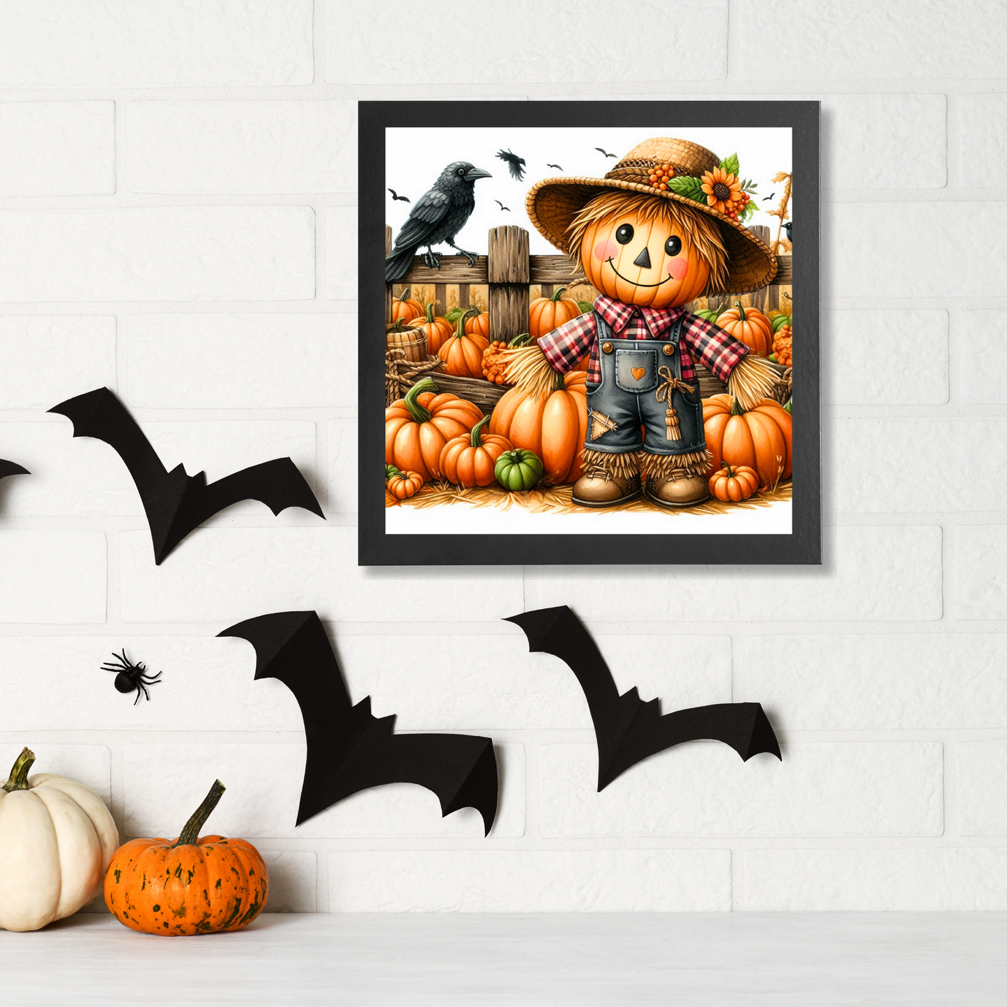 Happy Halloween Scarecrow - Framed Canvas Art Print - 6" x 6"