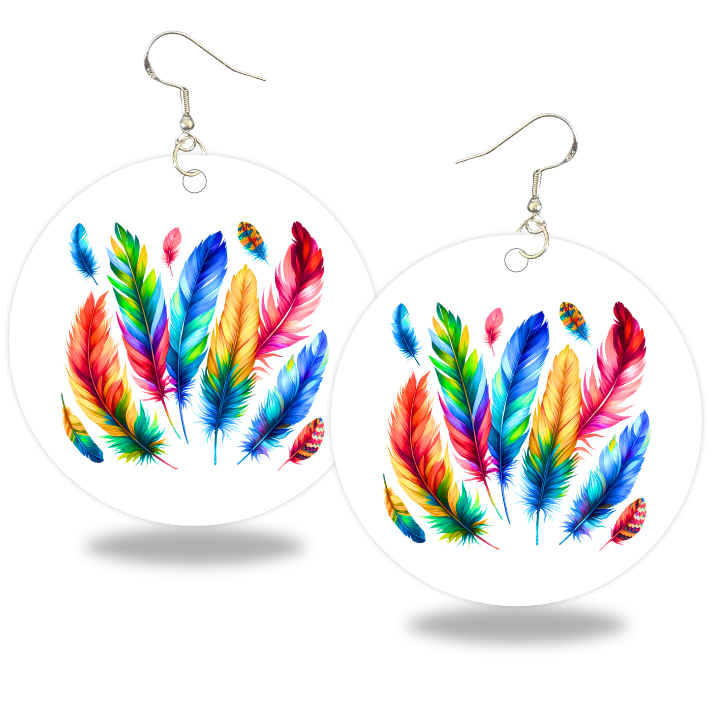 Plume Pallette - Rainbow Feathers Earrings - 2" Circle