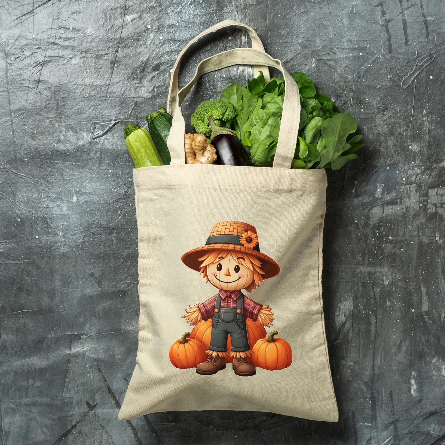 Happy Scarecrow Tote Bag - 15" H x 15" W