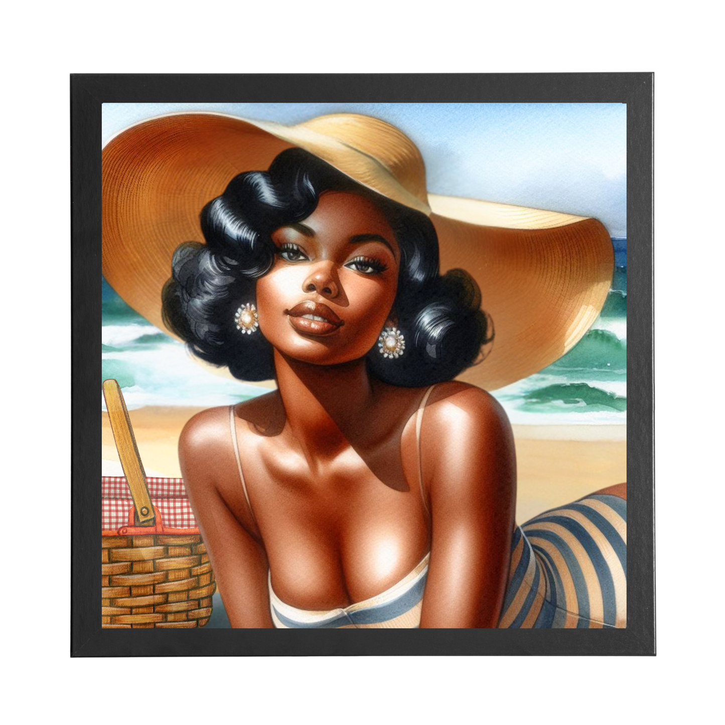 Beach Belles - Sunkissed Stunner -  Framed Canvas Art Print - 6" x 6"