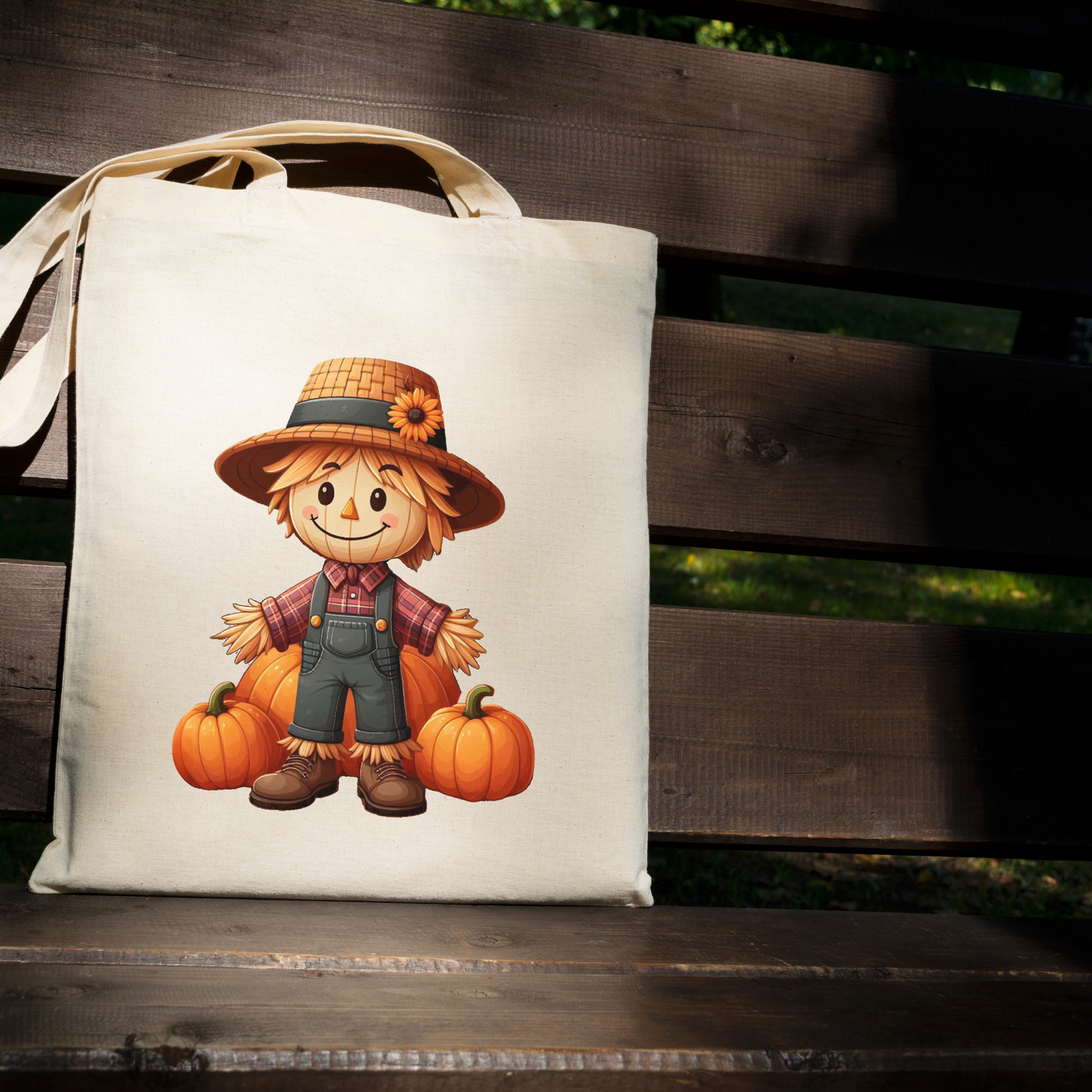 Happy Scarecrow Tote Bag - 15" H x 15" W