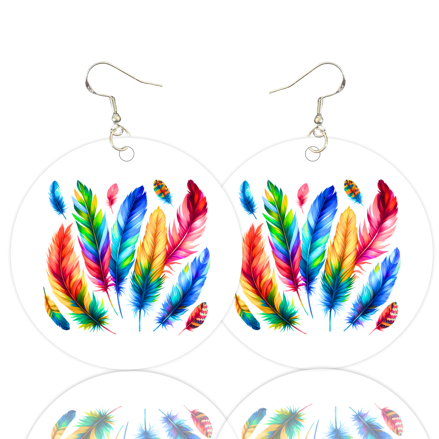 Plume Pallette - Rainbow Feathers Earrings - 2" Circle