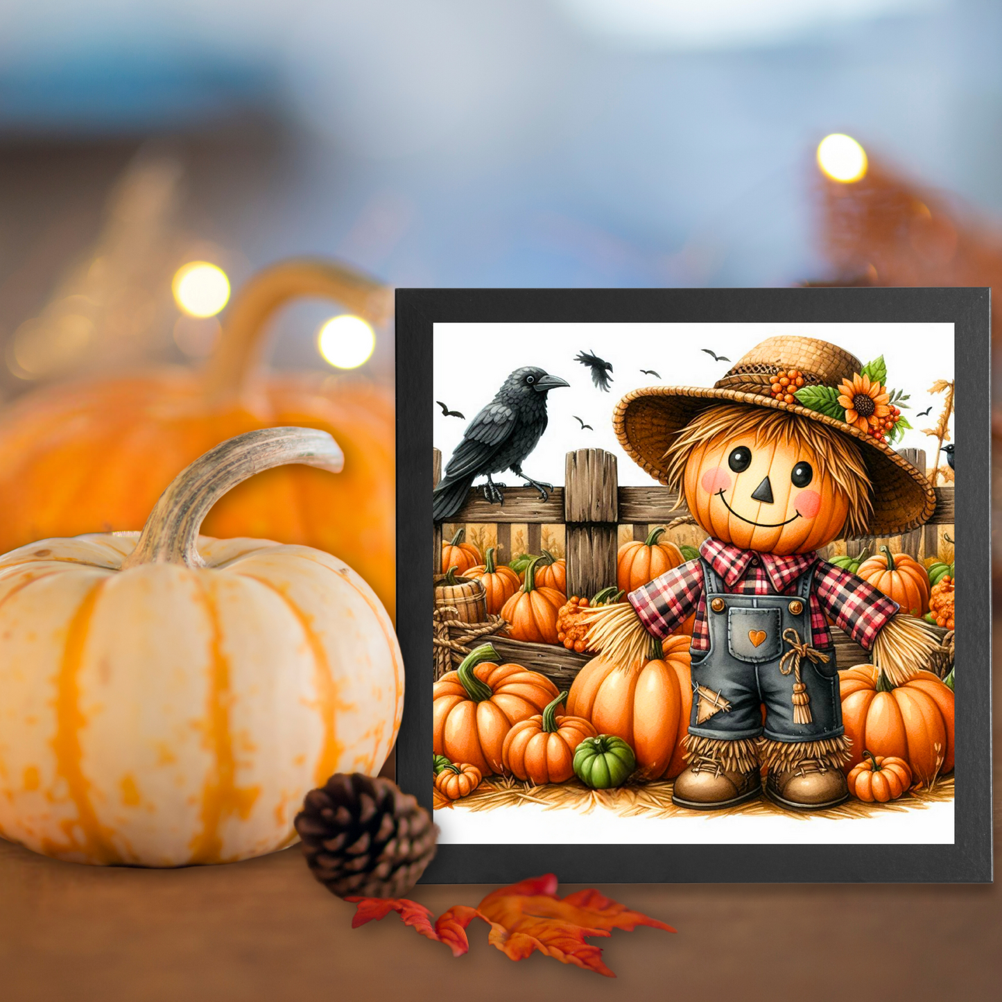 Happy Halloween Scarecrow - Framed Canvas Art Print - 6" x 6"