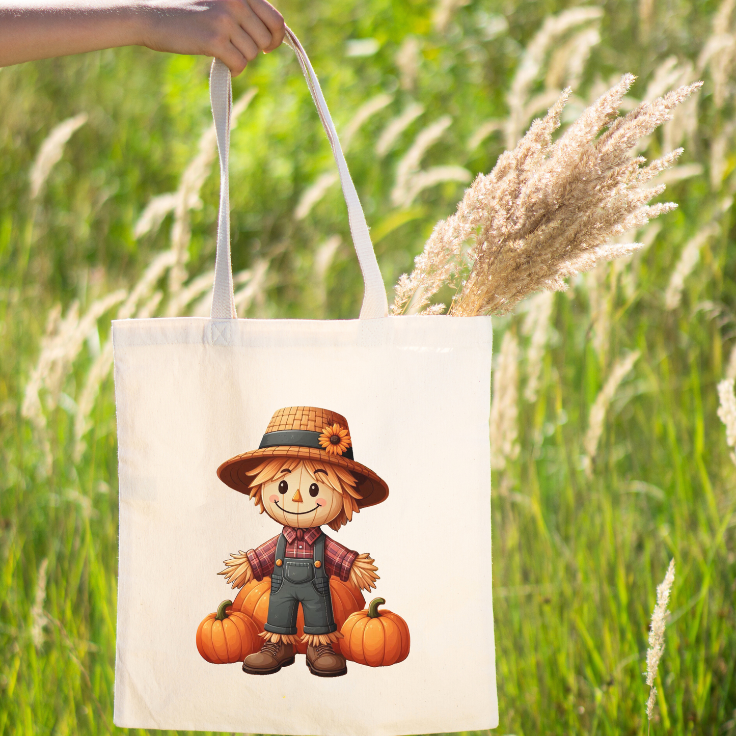 Happy Scarecrow Tote Bag - 15" H x 15" W