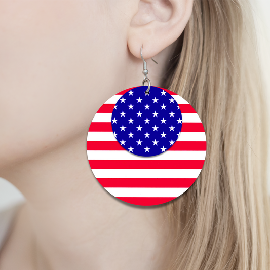 American Flag Earrings - 2" Circle