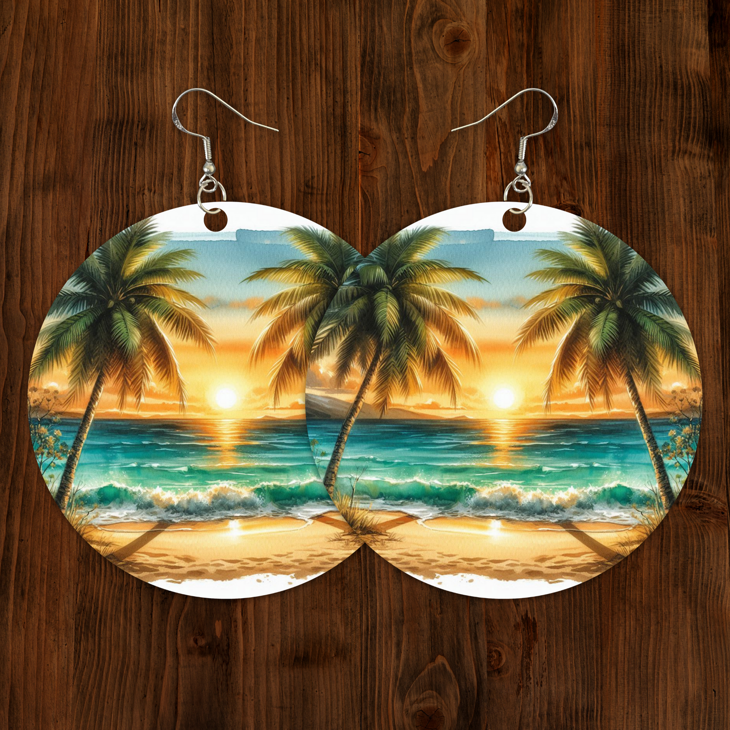 Palm Tree Paradise Earrings - 2" Circle