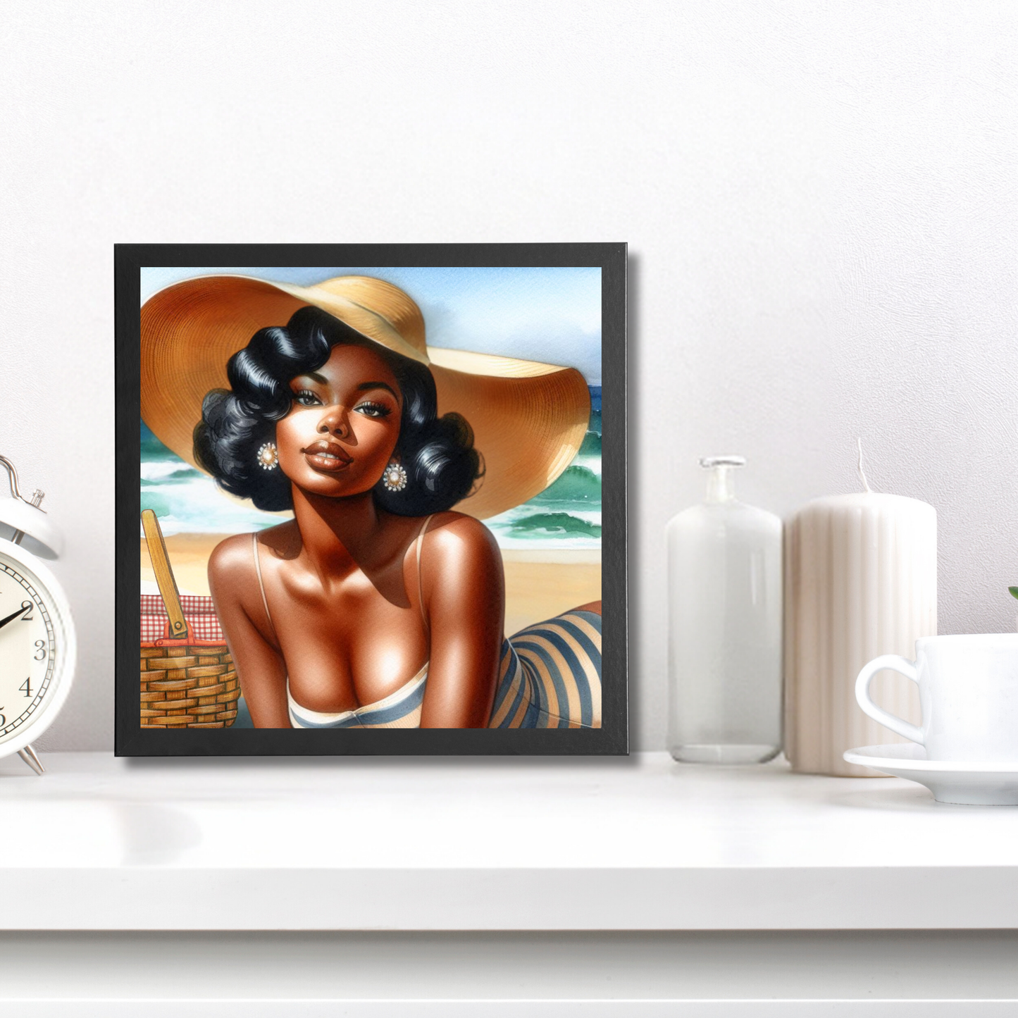 Beach Belles - Sunkissed Stunner -  Framed Canvas Art Print - 6" x 6"