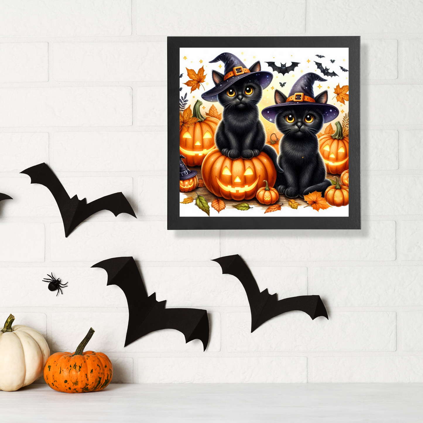 Black Cat Halloween - Framed Canvas Art Print - 6" x 6"