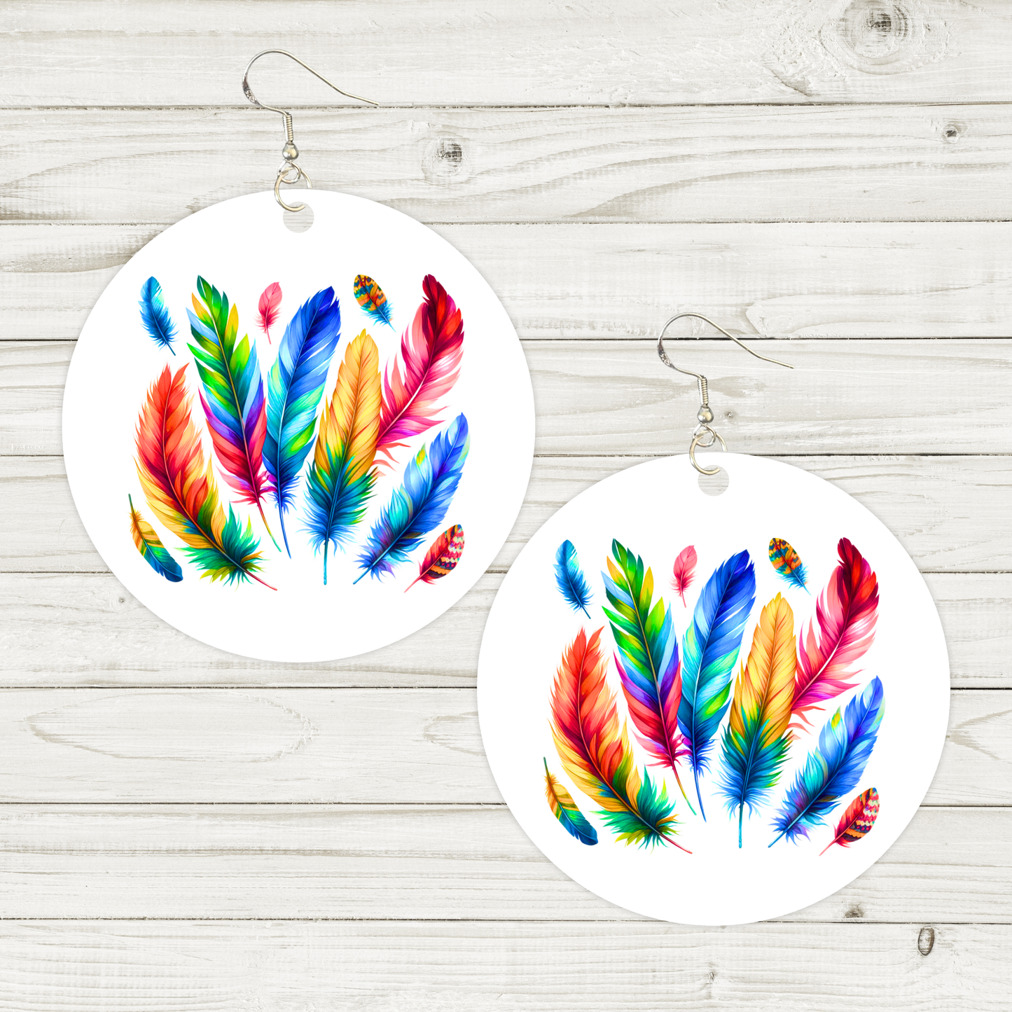 Plume Pallette - Rainbow Feathers Earrings - 2" Circle