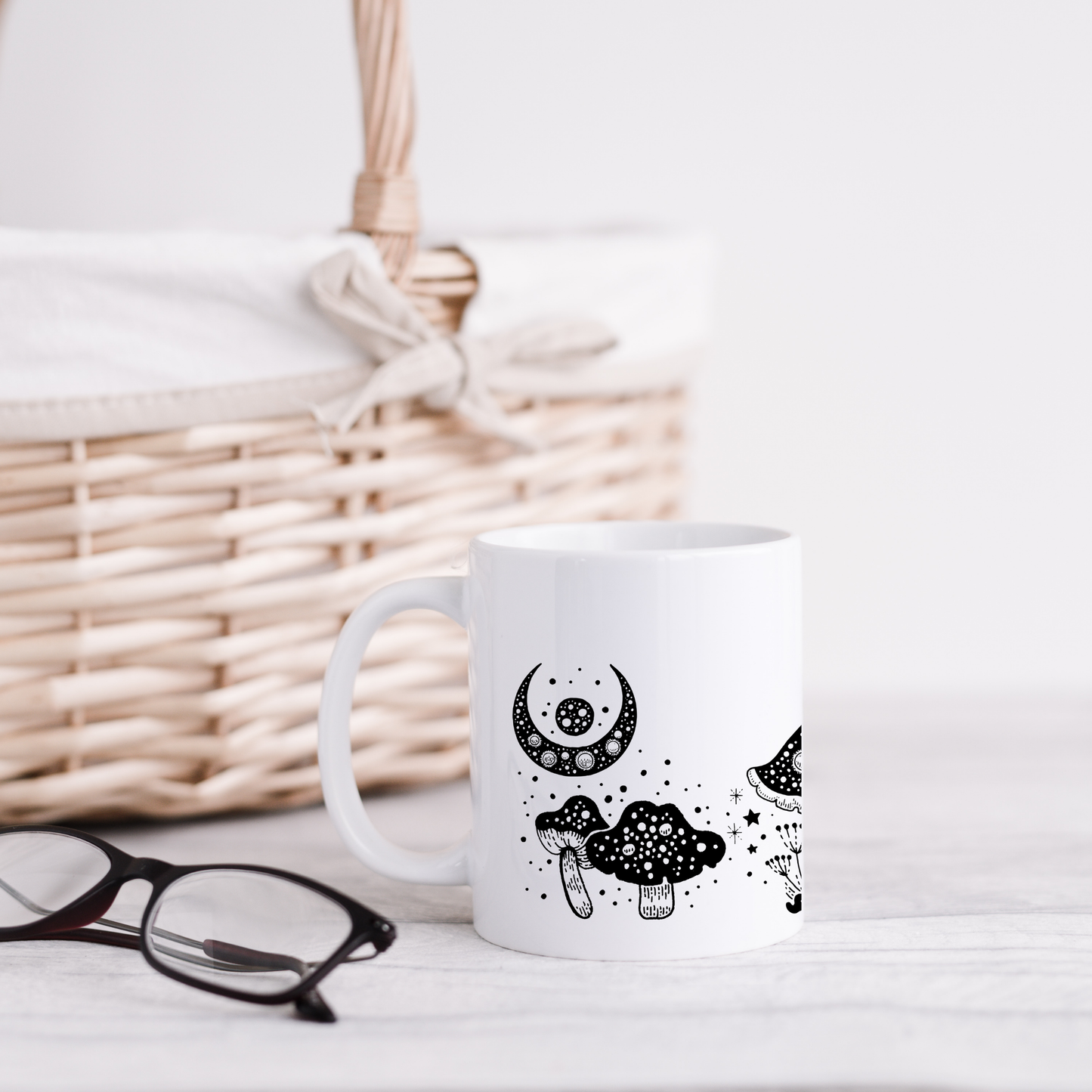 Black and White Mushroom Garden Mug-15oz