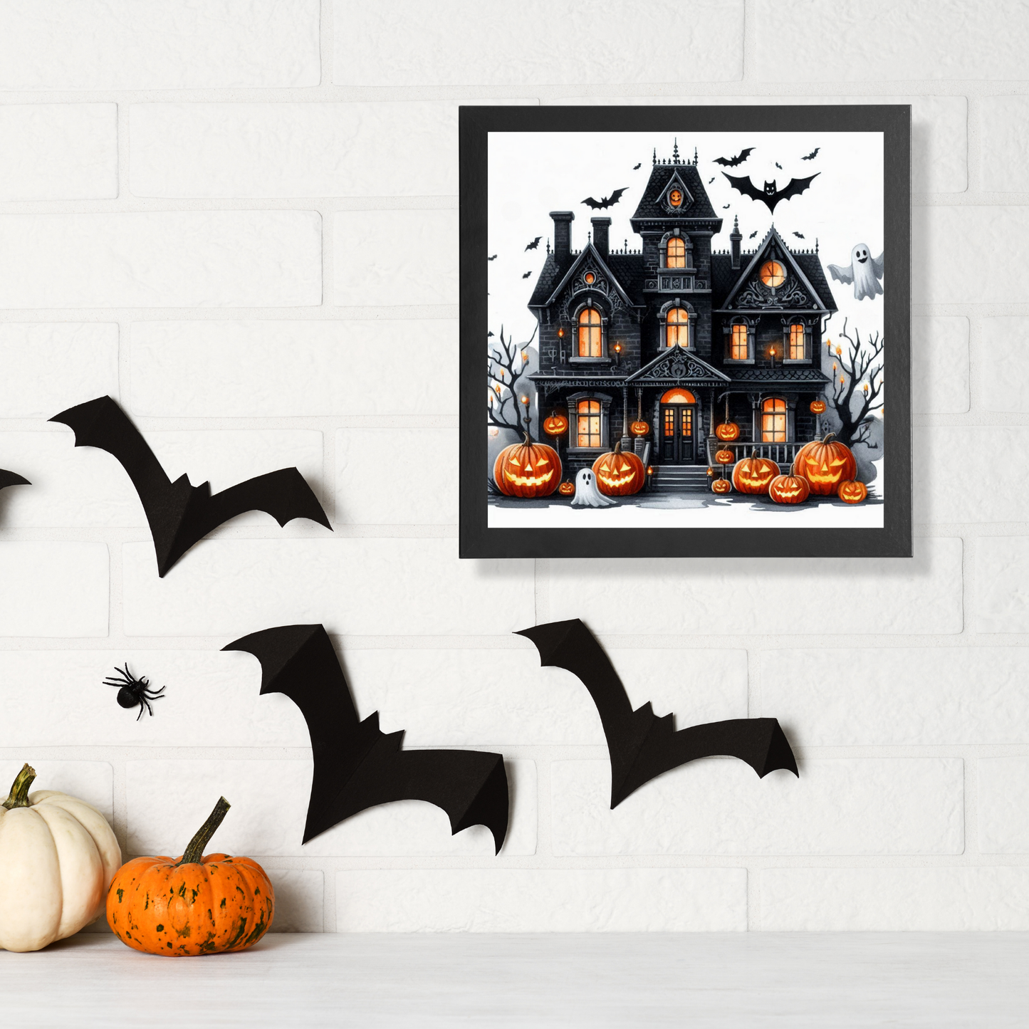 Haunted House Halloween - Framed Canvas Art Print - 6" x 6"