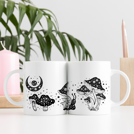 Black and White Mushroom Garden Mug-15oz