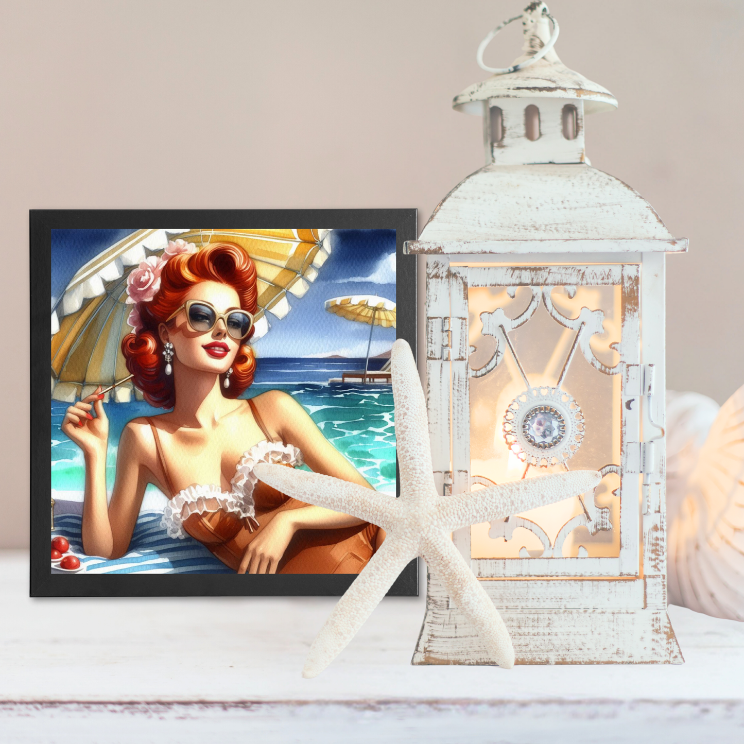 Beach Belles - Seaside Siren- 6" x 6" Canvas Print