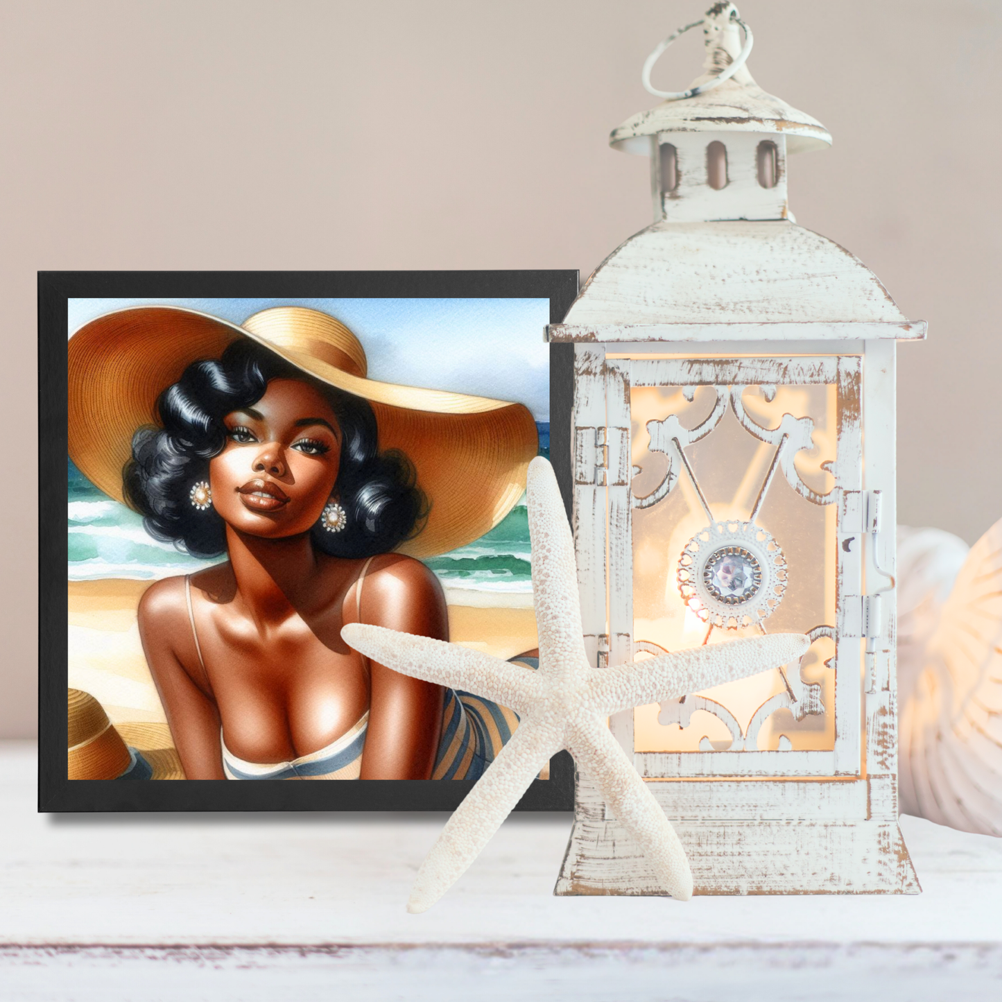 Beach Belles - Sunkissed Stunner- 6" x 6" Canvas Print