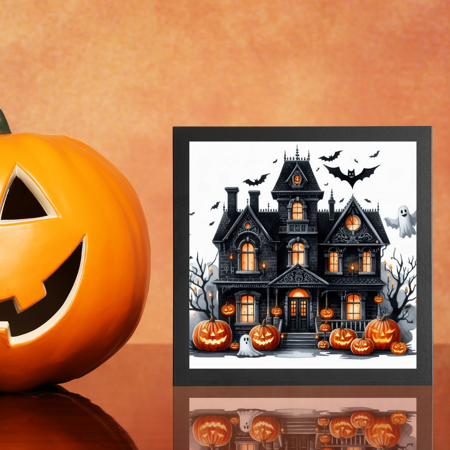 Haunted House Halloween - Framed Canvas Art Print - 6" x 6"